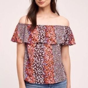 Maeve Anthropologie Size Large Floral Print Off The Shoulder Islander Top